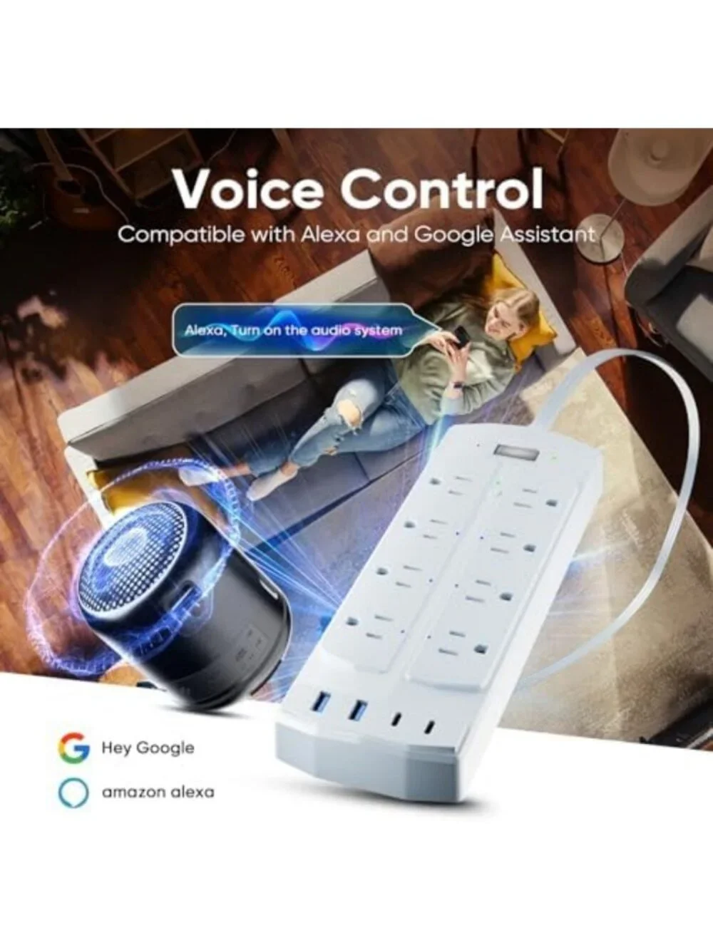 Smart Power Strip with 6 Outlets & 4 USB Ports, 5FT Flat Plug for Home Office